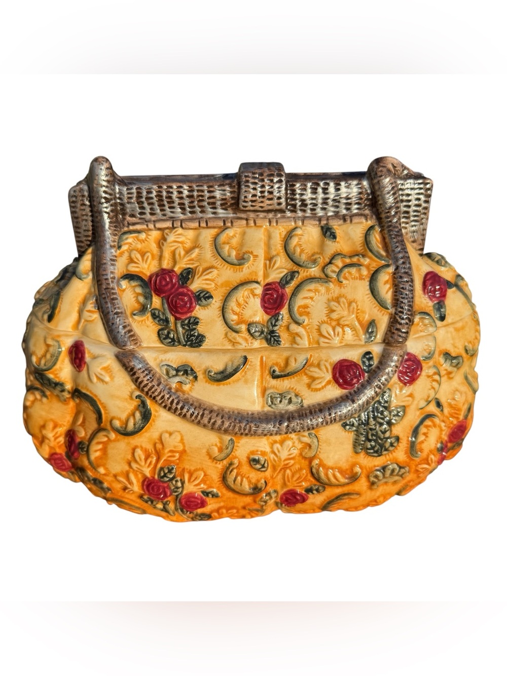 International Bazaar Purse Cookie Jar Floral Ceramic Canister Cottagecore Decor